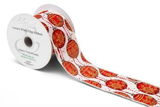 Eleganza Wired Edge Glitter Bauble Red 63mm x 9.1m No.482 - Christmas Ribbon